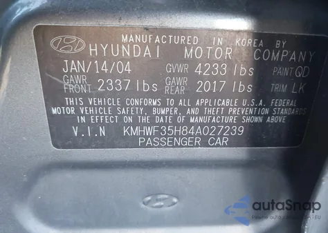 2004 Hyundai Sonata Gls/Lx из США, поврежденный, VIN KMHWF35H84A027239